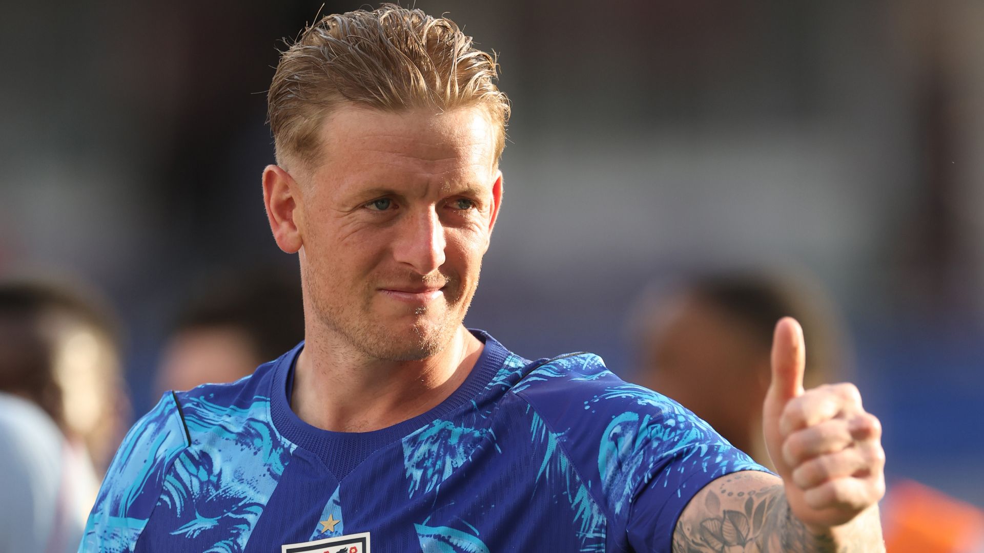 Jordan Pickford durante un entrenamiento con Inglaterra