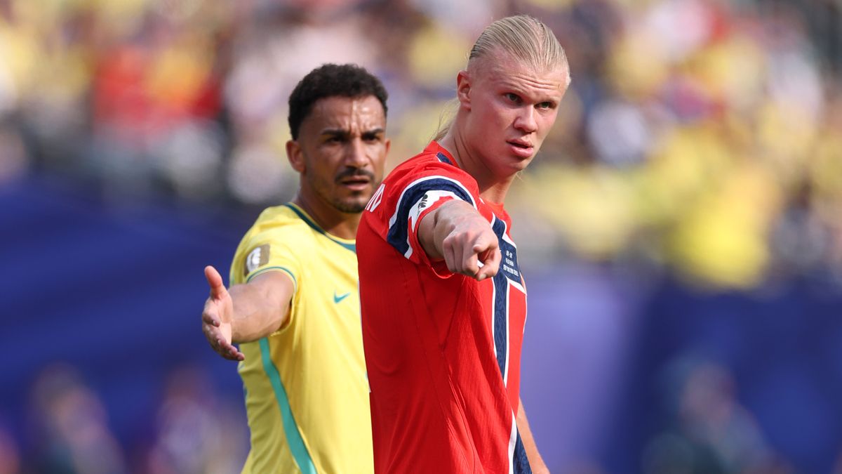 Erling Haaland celebrando uno de sus tantos contra Brasil en el Mundial 2026