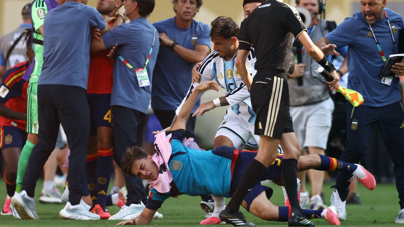 Leandro Paredes en el incidente con España tras la final del Mundial 2026